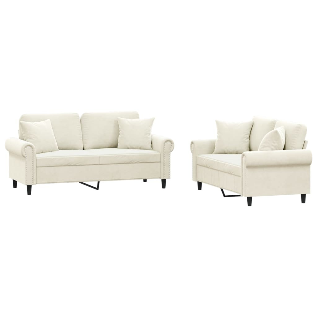 2-dijelni set sofa s jastucima krem baršunasti