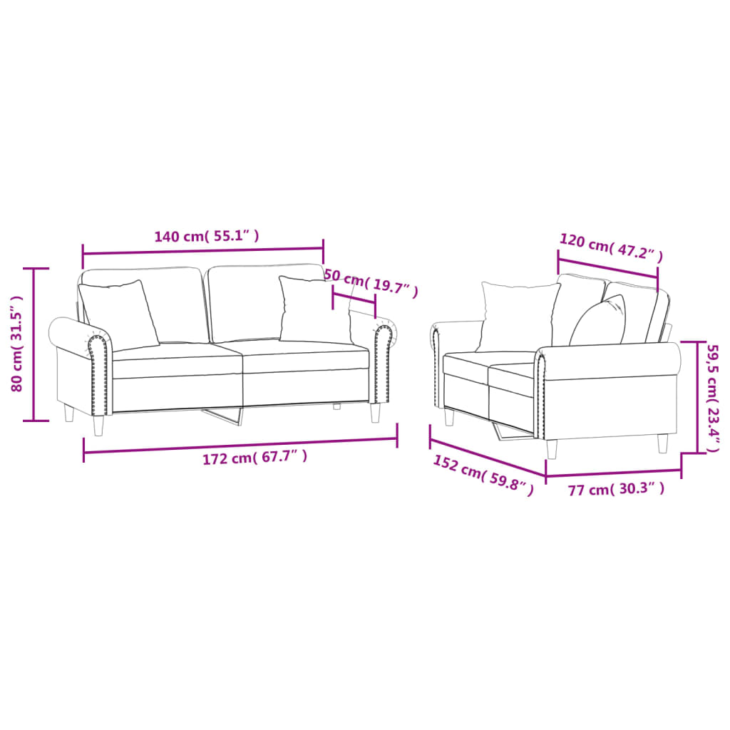 2-dijelni set sofa s jastucima plavi baršunasti