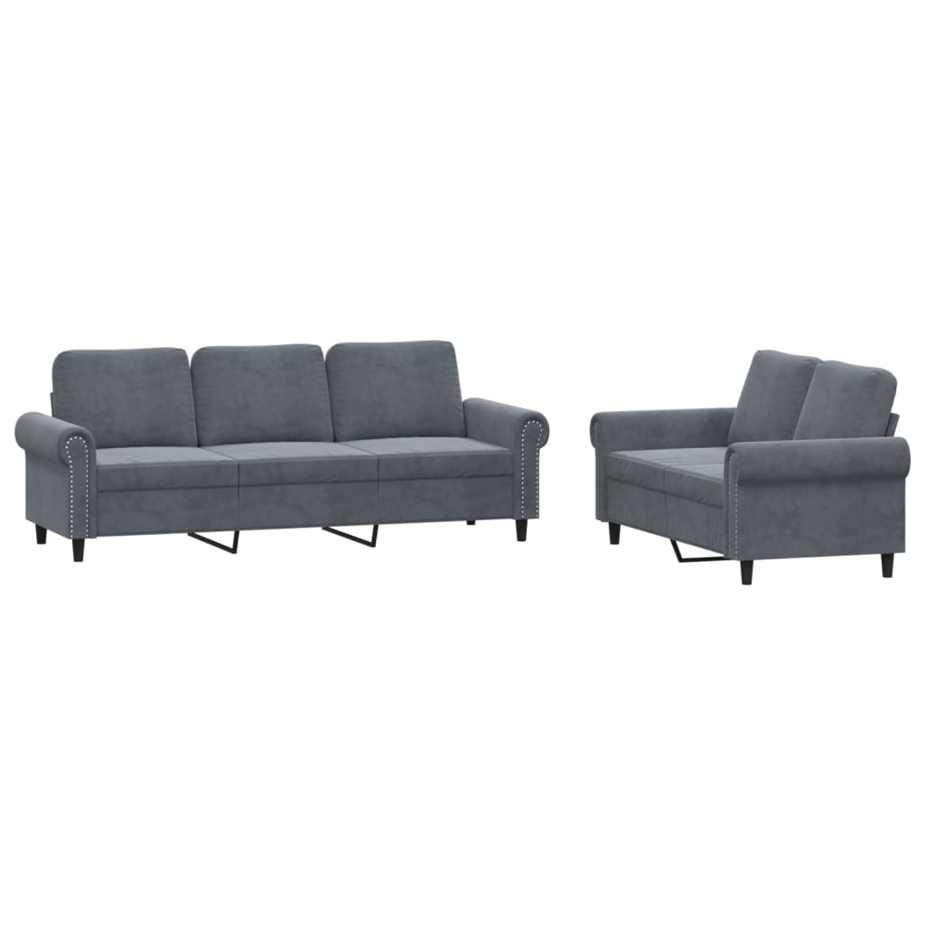 2-dijelni set sofa s jastucima tamnosivi baršunasti