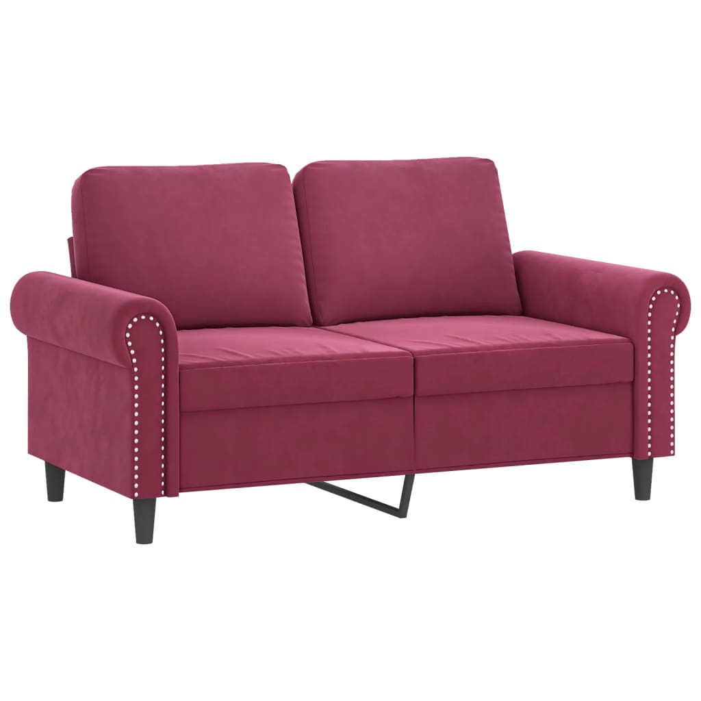 2-dijelni set sofa s jastucima crvena boja vina baršunasti
