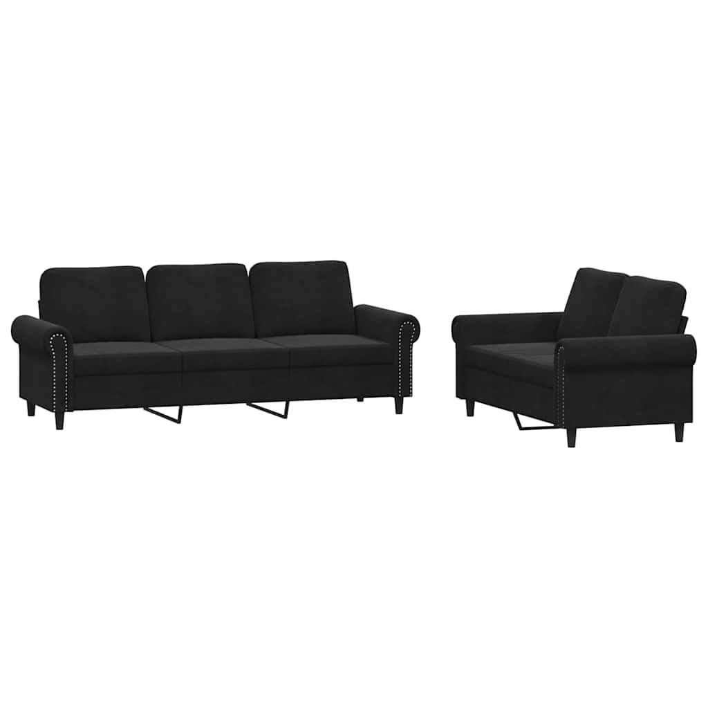 2-dijelni set sofa s jastucima crni baršunasti