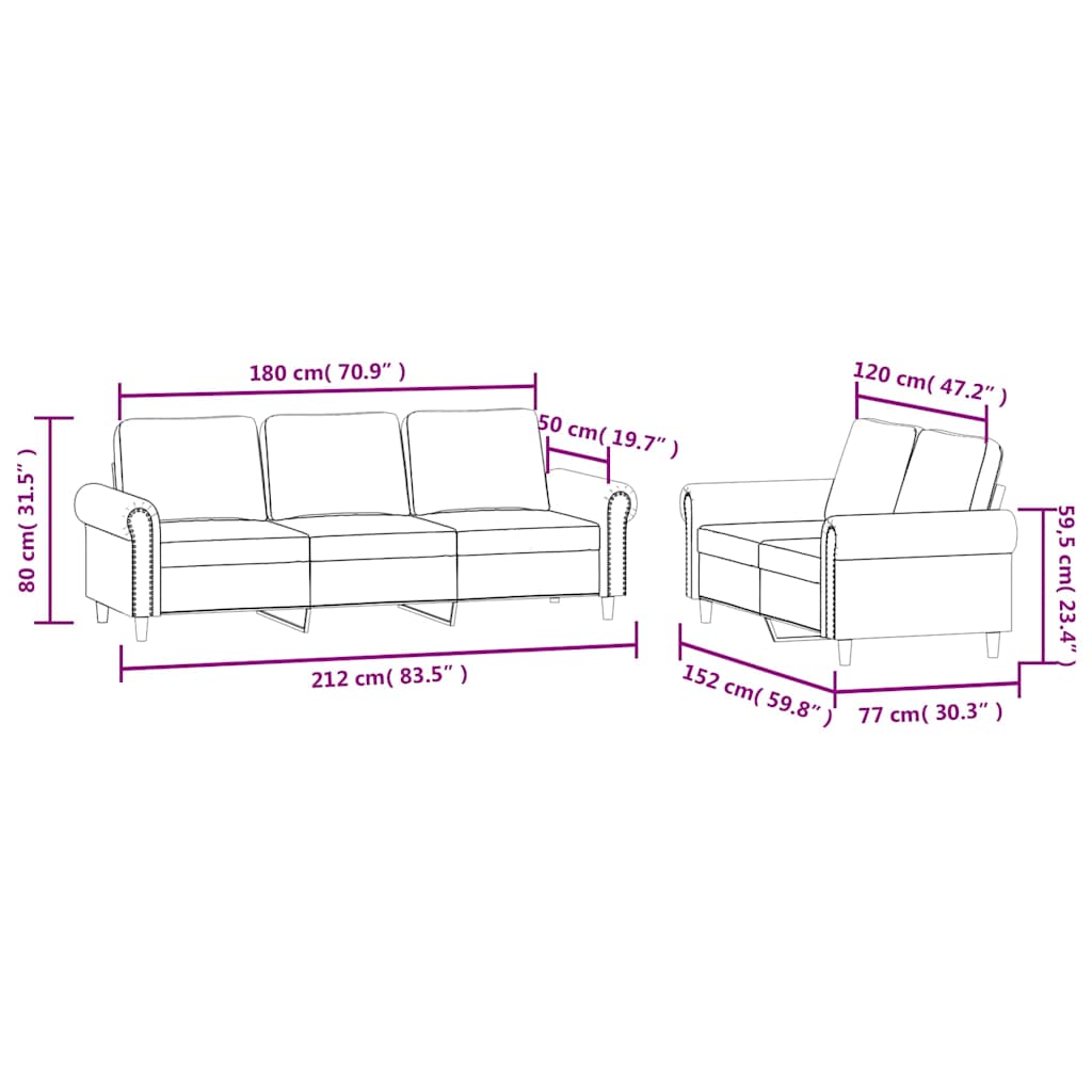 2-dijelni set sofa s jastucima smeđi baršunasti