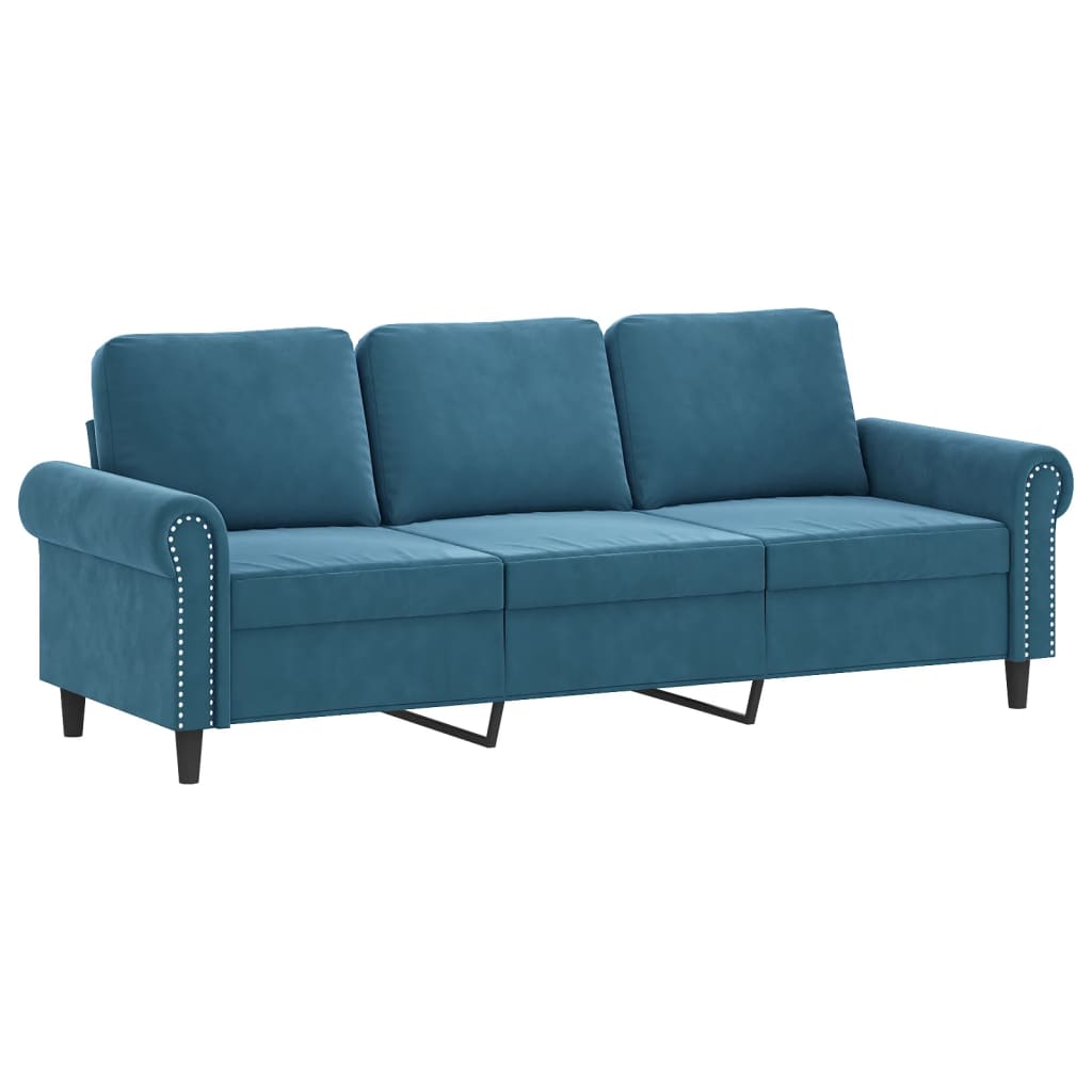 2-dijelni set sofa s jastucima plavi baršunasti