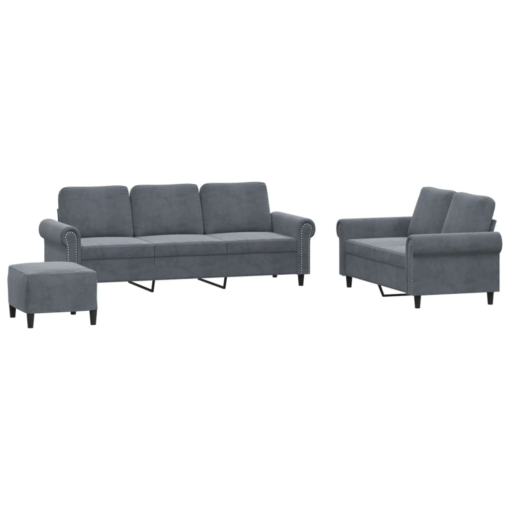 3-dijelni set sofa s jastucima tamnosivi baršunasti