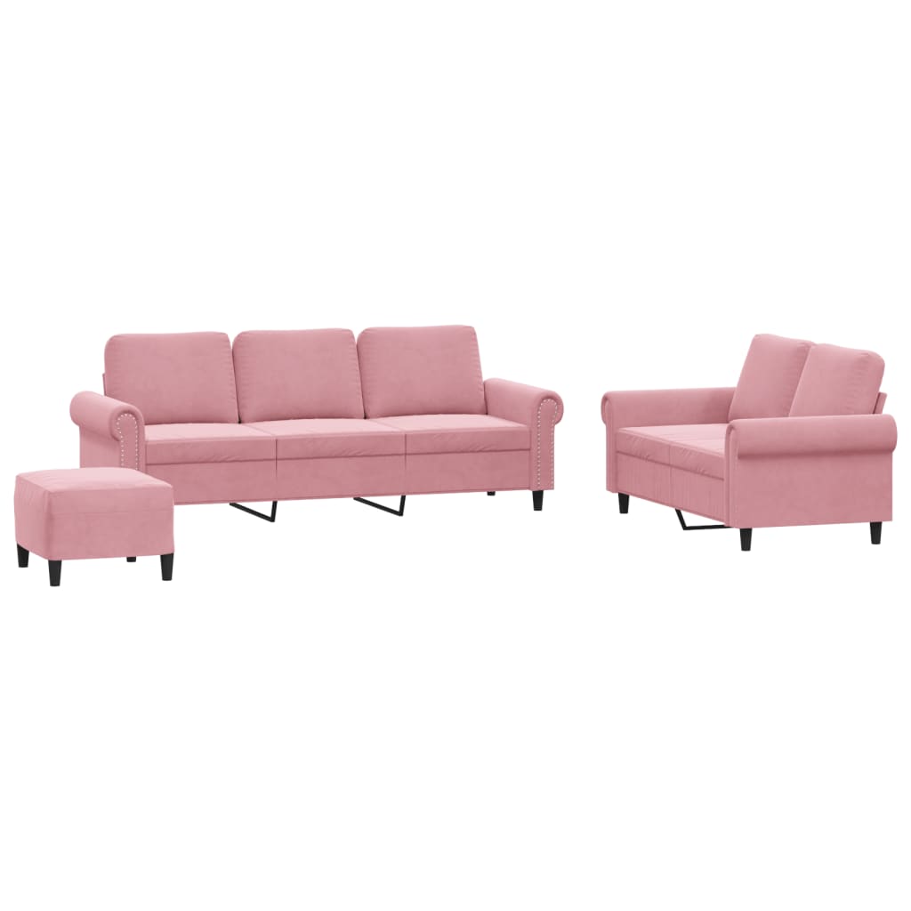 3-dijelni set sofa s jastucima ružičasti baršunasti