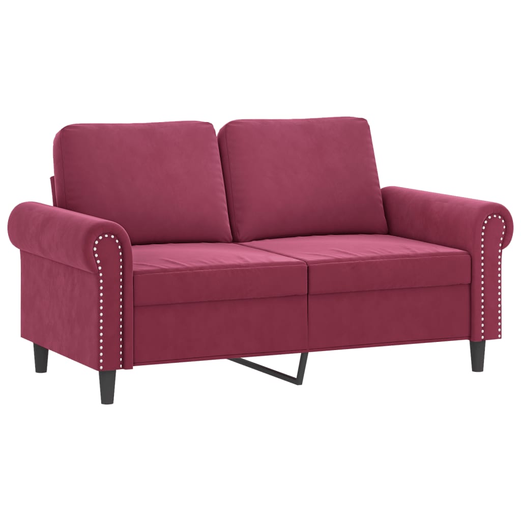 3-dijelni set sofa s jastucima crvena boja vina baršunasti