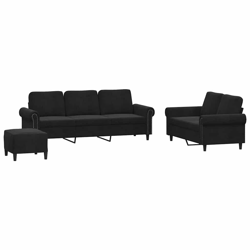 3-dijelni set sofa s jastucima crni baršunasti