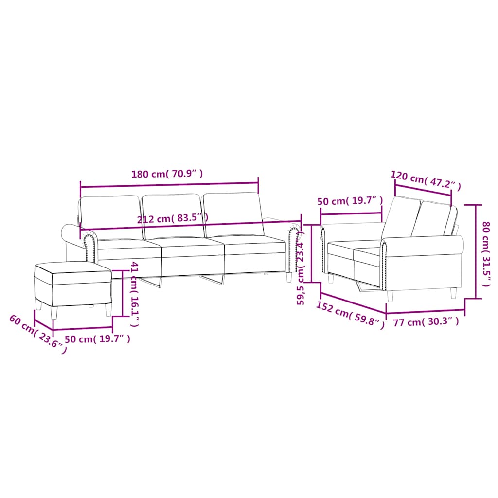 3-dijelni set sofa s jastucima smeđi baršunasti