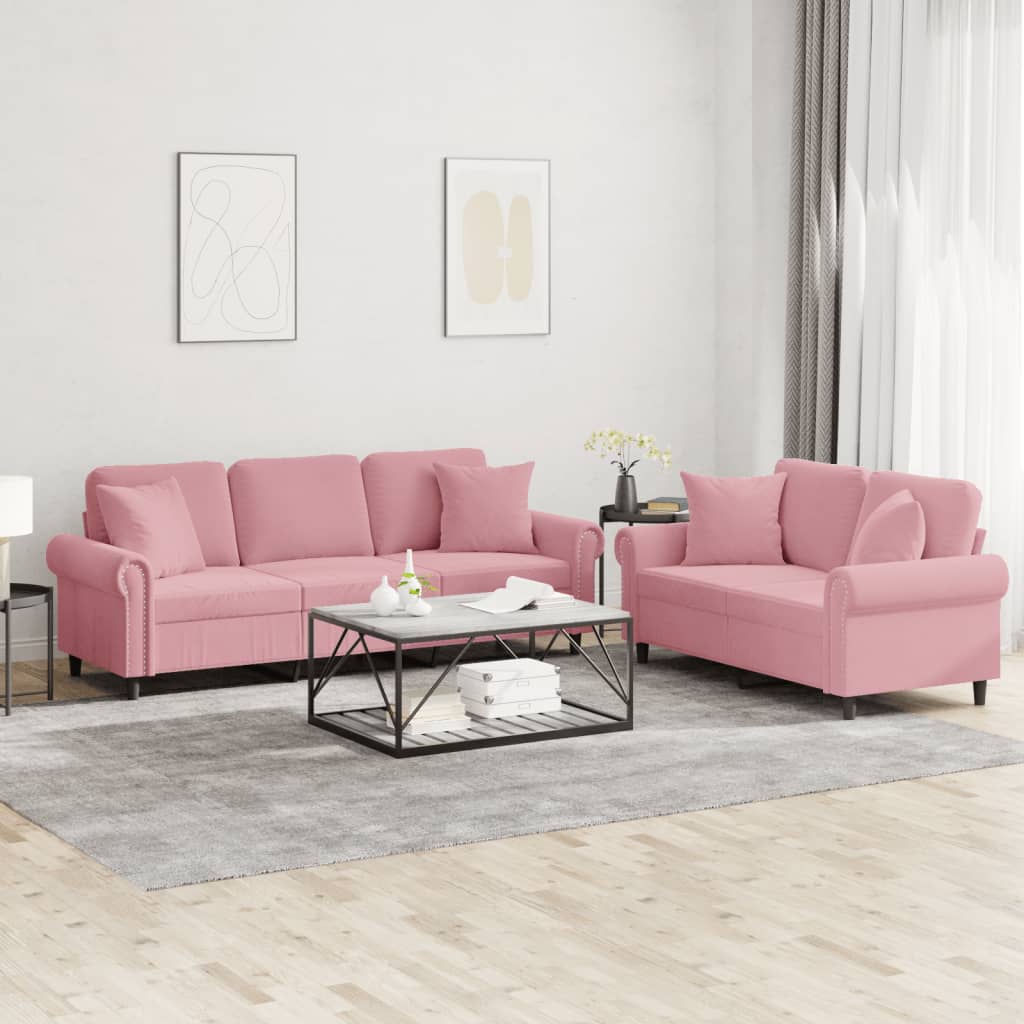 2-dijelni set sofa s jastucima ružičasti baršunasti