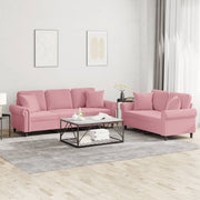 2-dijelni set sofa s jastucima ružičasti baršunasti