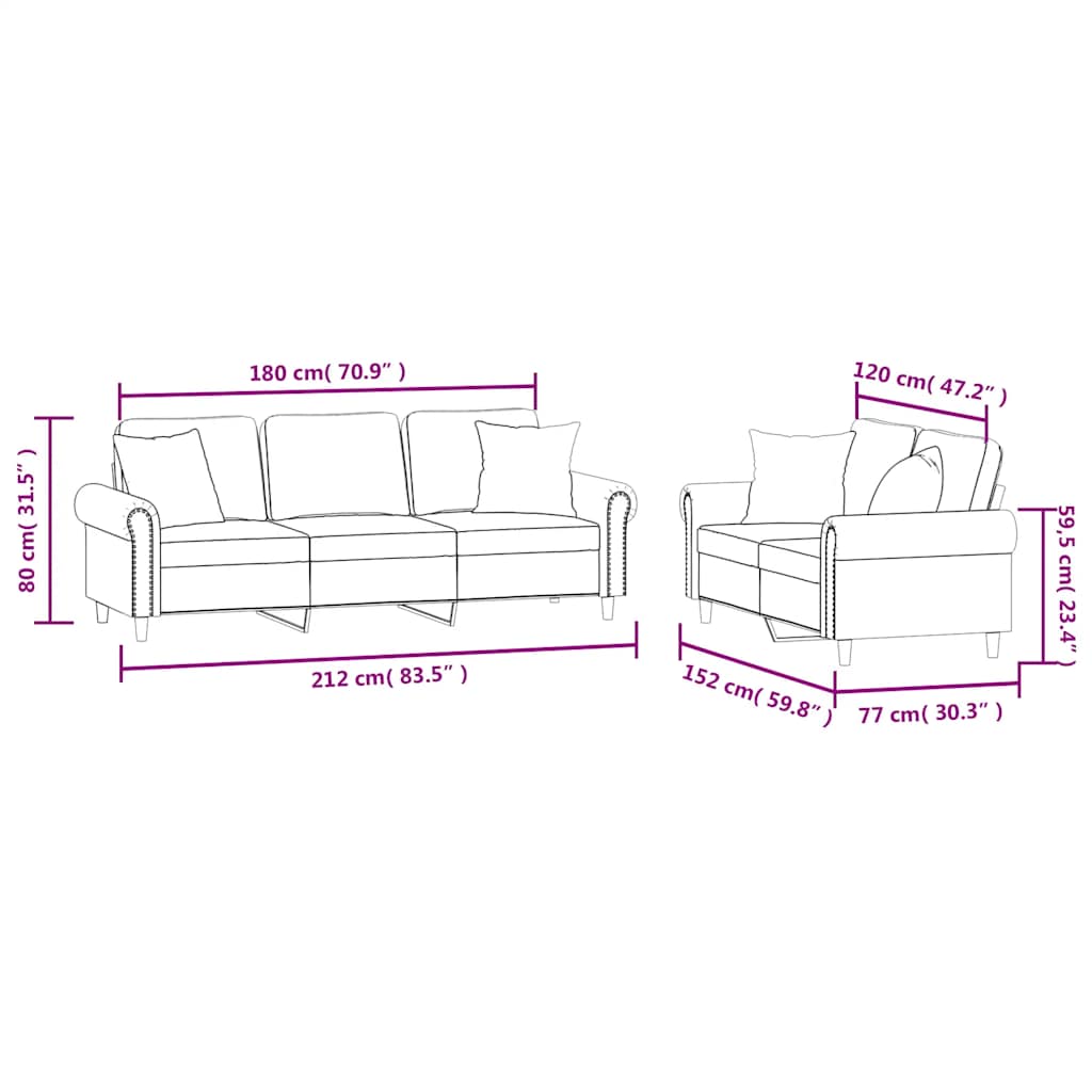 2-dijelni set sofa s jastucima žuti baršunasti
