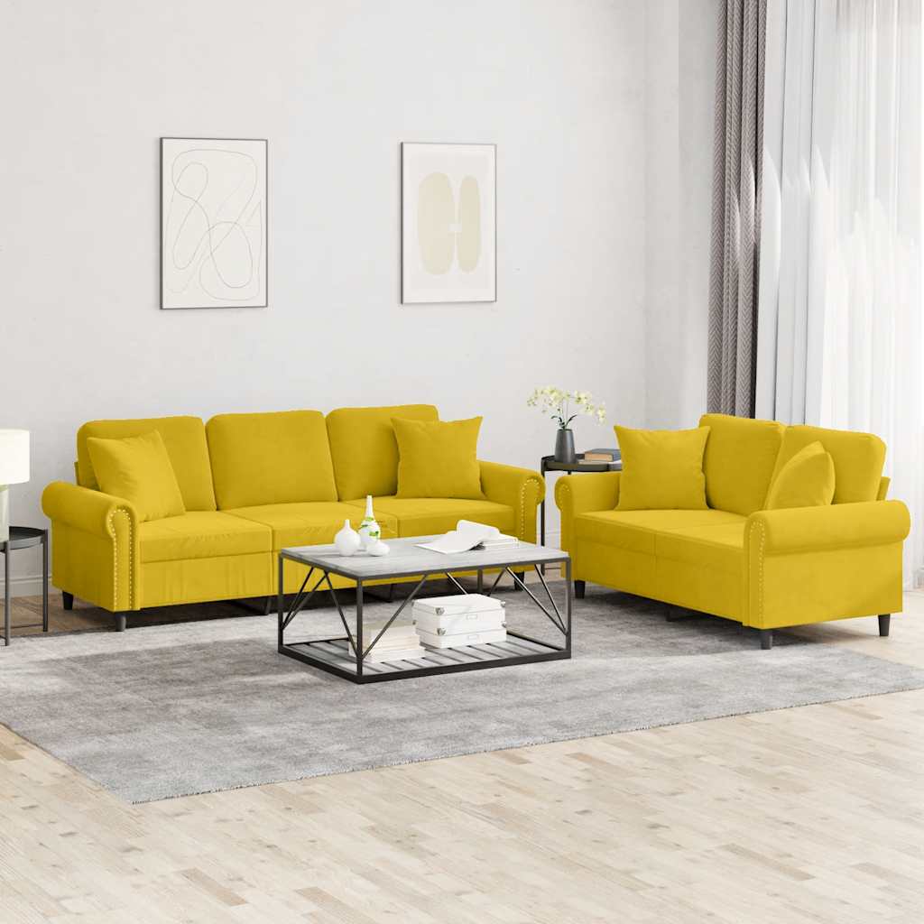 2-dijelni set sofa s jastucima žuti baršunasti