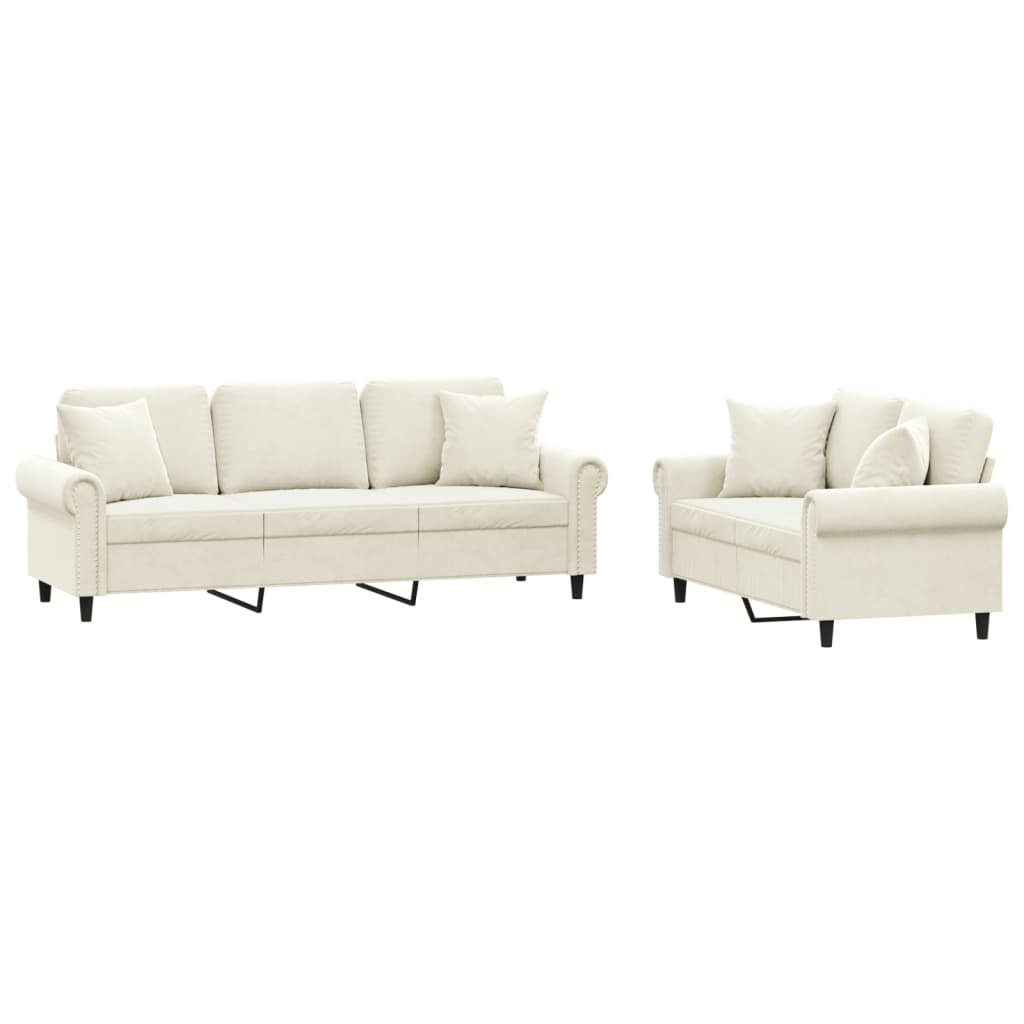 2-dijelni set sofa s jastucima krem baršunasti