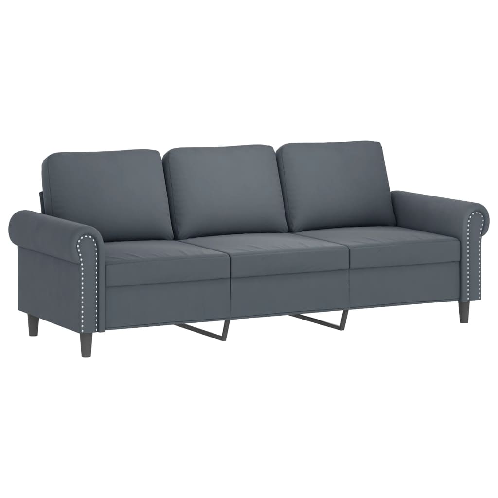 3-dijelni set sofa s jastucima tamnosivi baršunasti