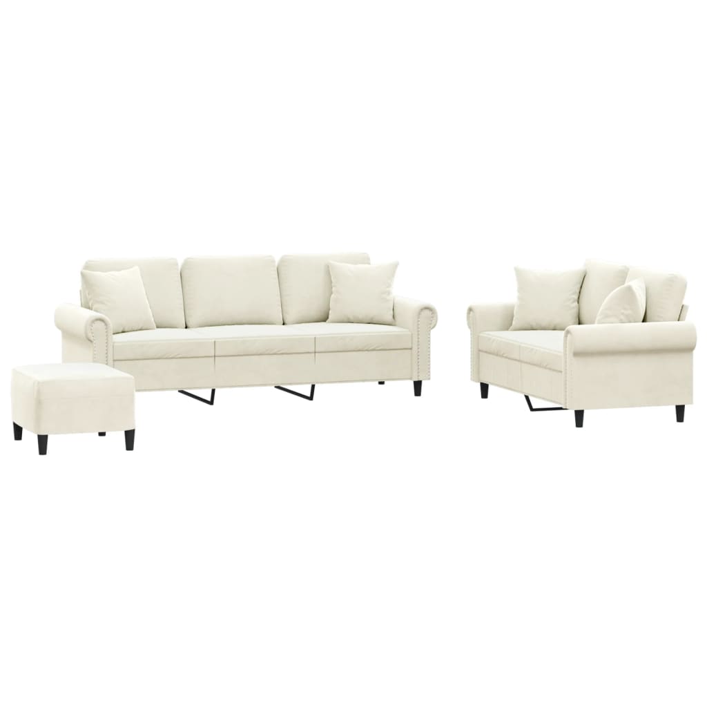 3-dijelni set sofa s jastucima krem baršunasti
