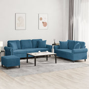 3-dijelni set sofa s jastucima plavi baršunasti