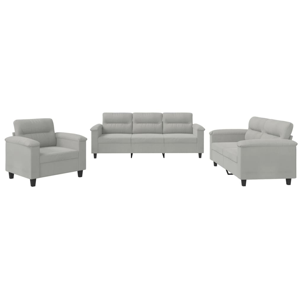 3-dijelni set sofa s jastucima svjetlosivi od mikrovlakana