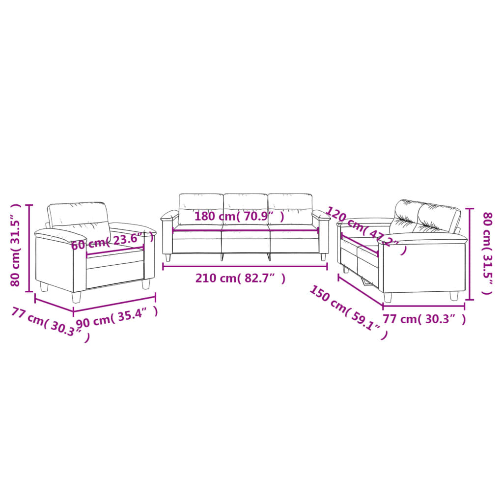 3-dijelni set sofa s jastucima svjetlosivi od mikrovlakana