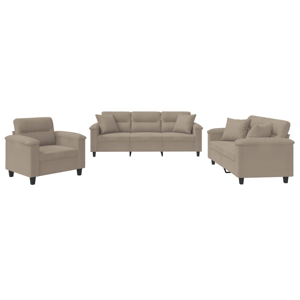 3-dijelni set sofa s jastucima smeđesivi od mikrovlakana