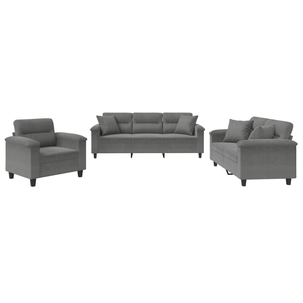 3-dijelni set sofa s jastucima tamnosivi od mikrovlakana