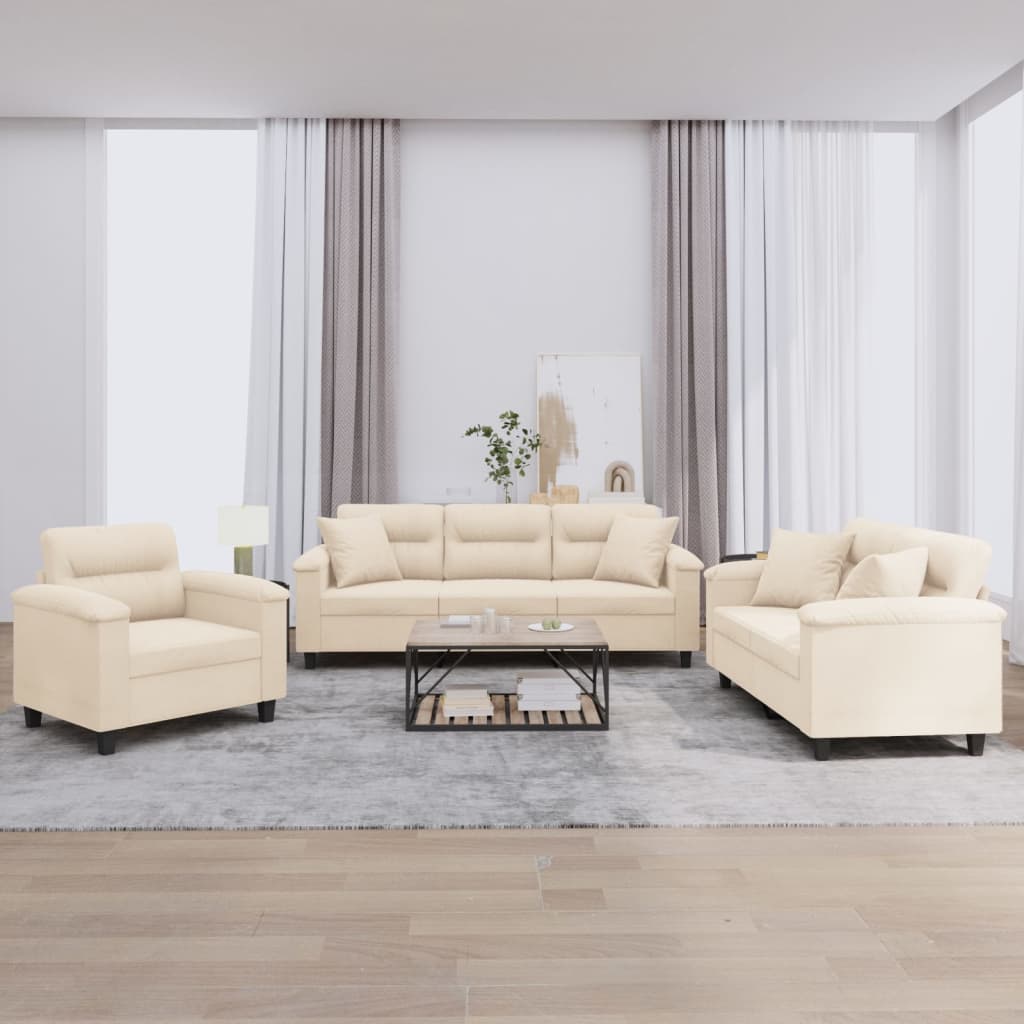 3-dijelni set sofa s jastucima bež od mikrovlakana