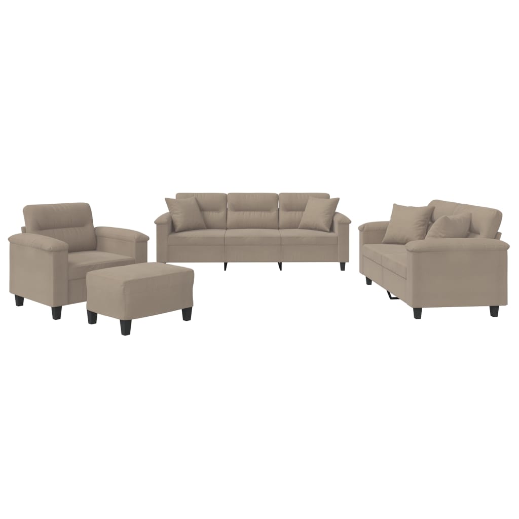 4-dijelni set sofa s jastucima smeđesivi od mikrovlakana