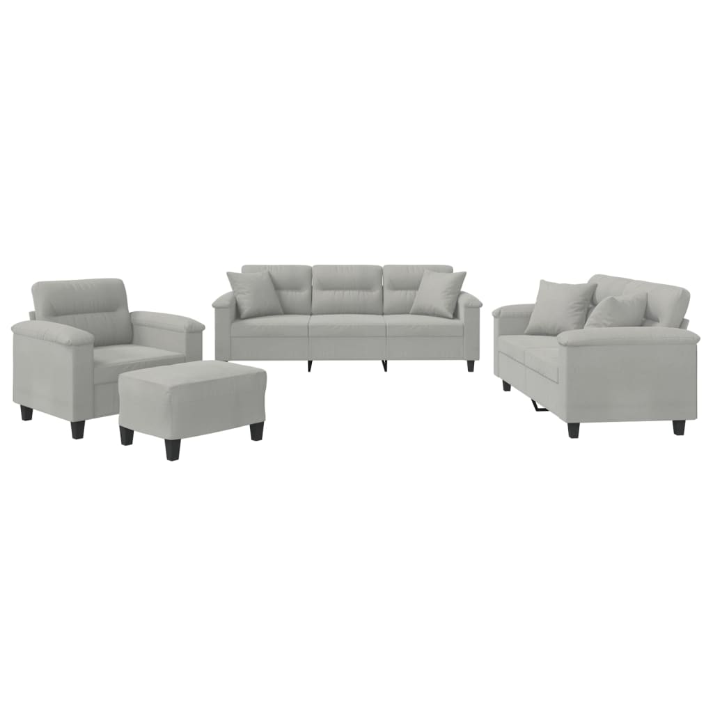 4-dijelni set sofa s jastucima svjetlosivi od mikrovlakana
