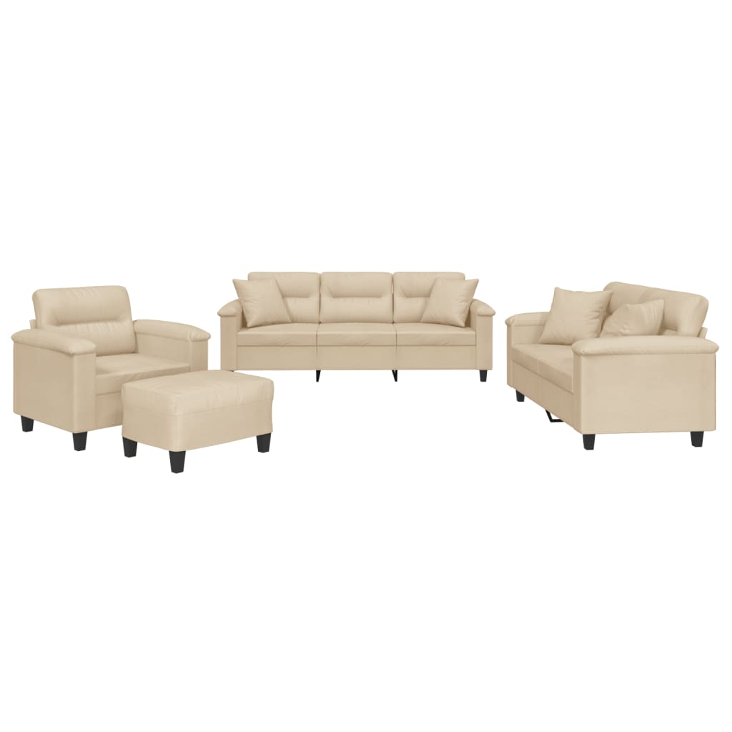 4-dijelni set sofa s jastucima krem od mikrovlakana