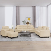 4-dijelni set sofa s jastucima krem od mikrovlakana