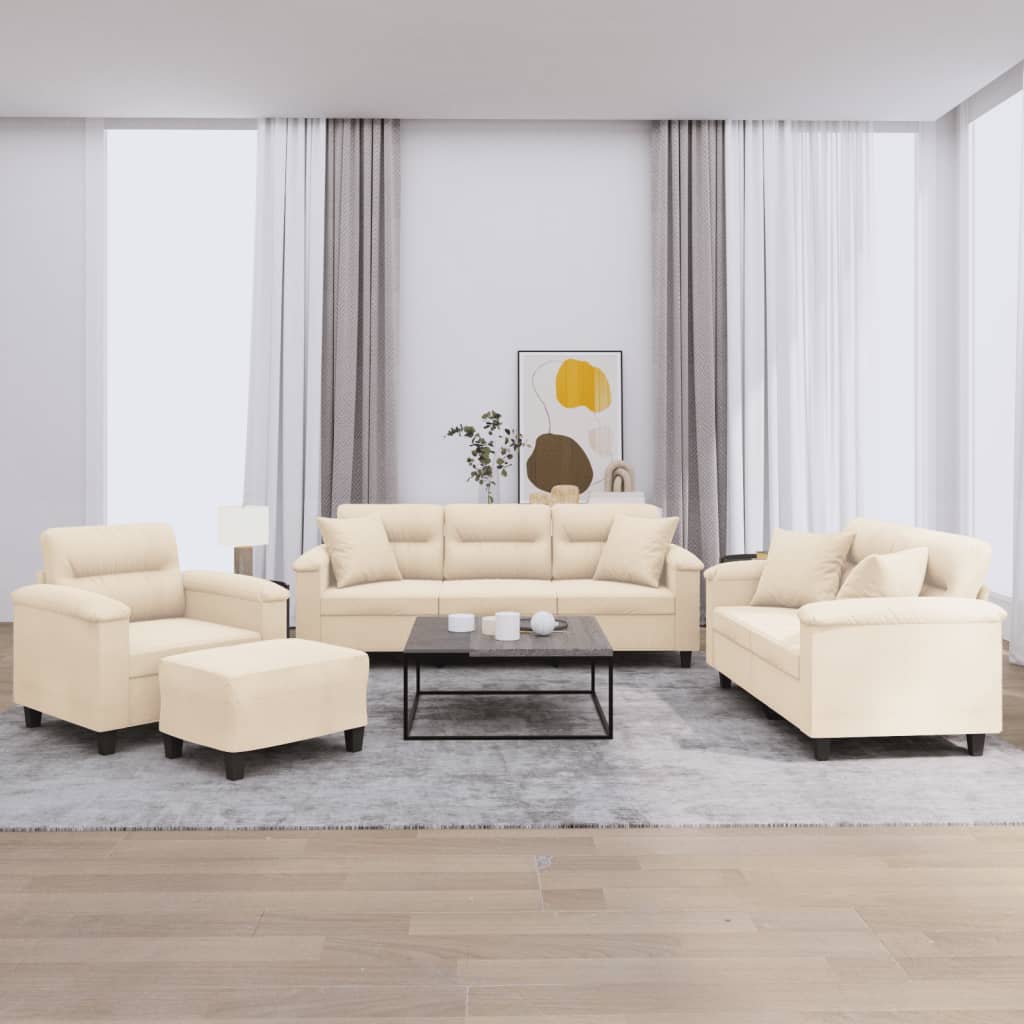 4-dijelni set sofa s jastucima bež od mikrovlakana