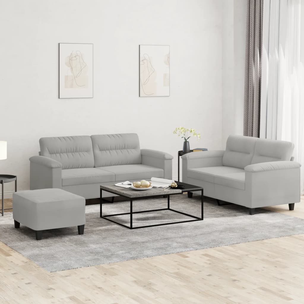 3-dijelni set sofa s jastucima svjetlosivi od mikrovlakana