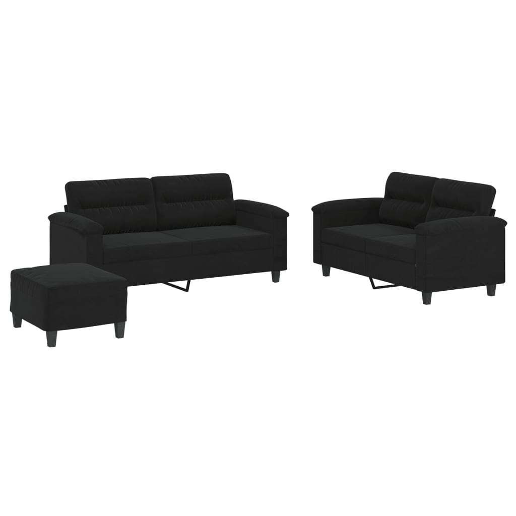 3-dijelni set sofa s jastucima crni od mikrovlakana