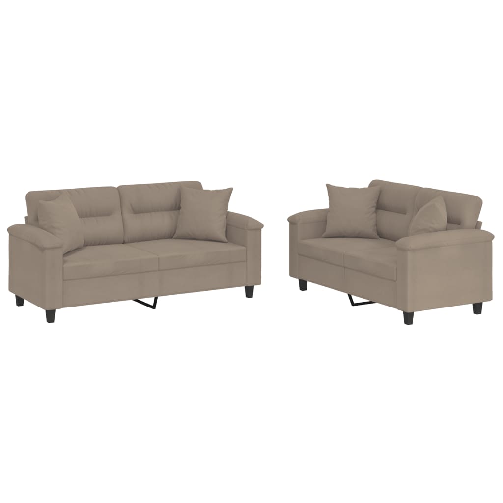 2-dijelni set sofa s jastucima smeđesivi od mikrovlakana