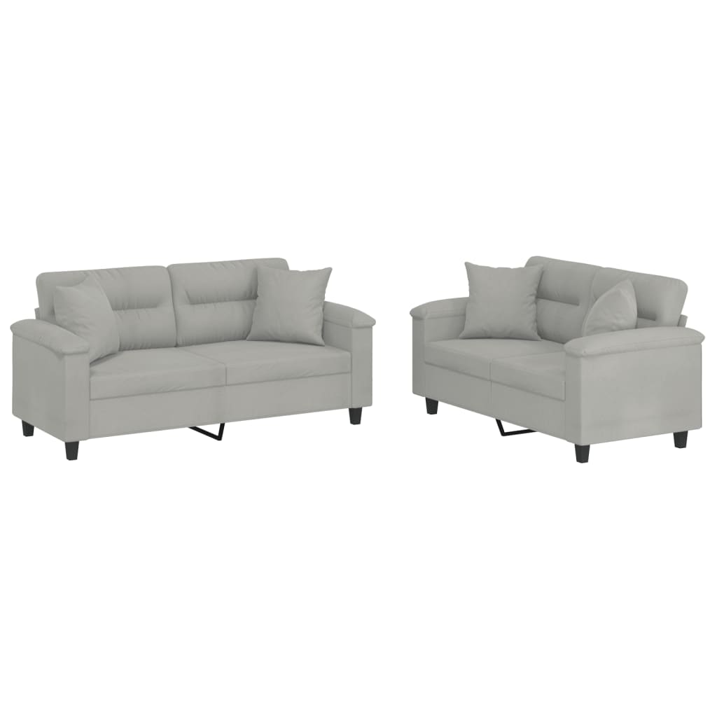 2-dijelni set sofa s jastucima svjetlosivi od mikrovlakana