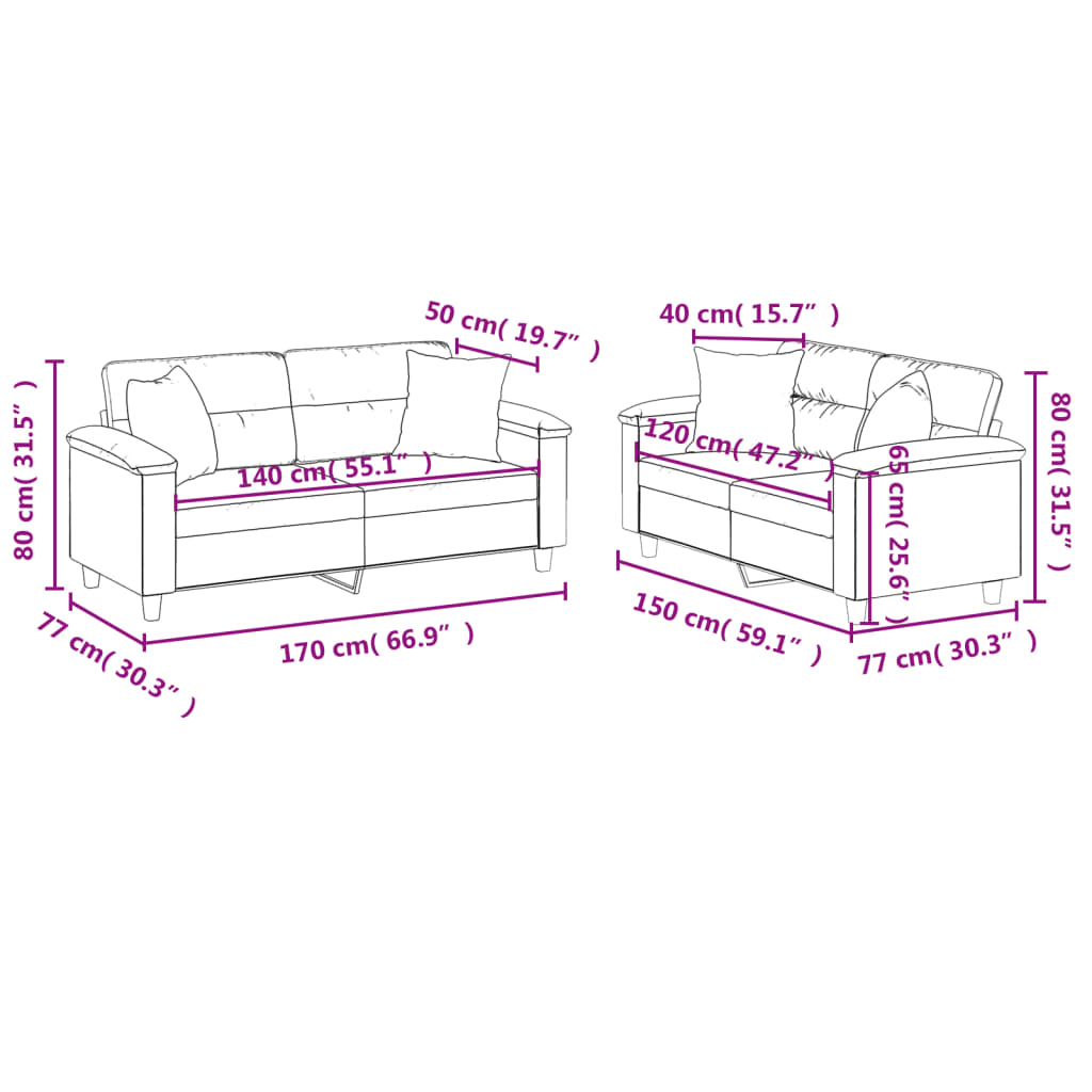 2-dijelni set sofa s jastucima tamnosivi od mikrovlakana