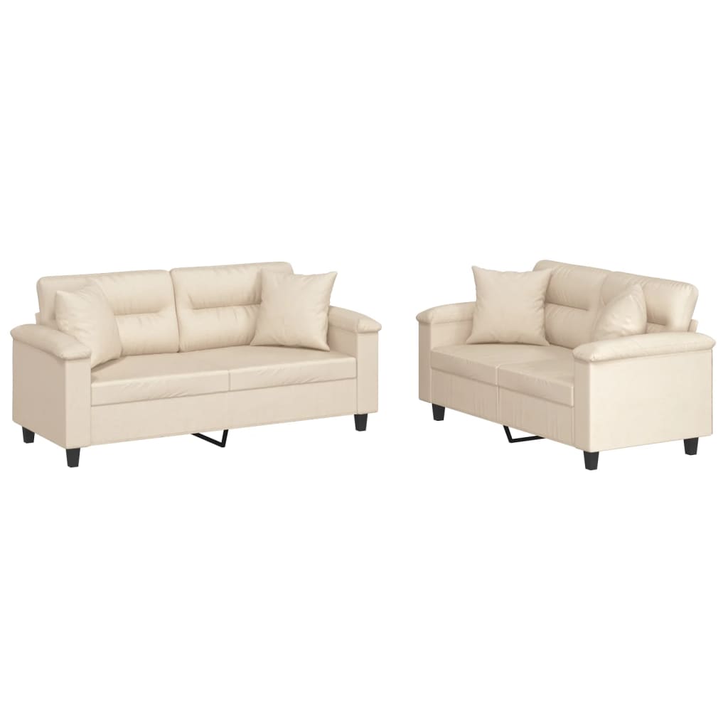 2-dijelni set sofa s jastucima bež od mikrovlakana