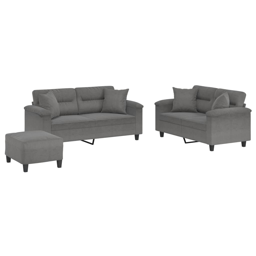 3-dijelni set sofa s jastucima tamnosivi od mikrovlakana