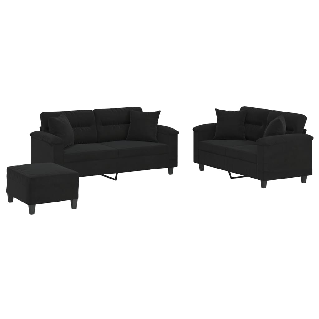3-dijelni set sofa s jastucima crni od mikrovlakana