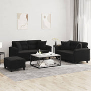 3-dijelni set sofa s jastucima crni od mikrovlakana