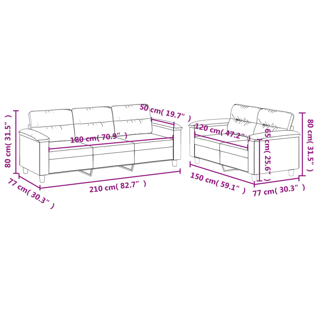2-dijelni set sofa s jastucima crni od mikrovlakana