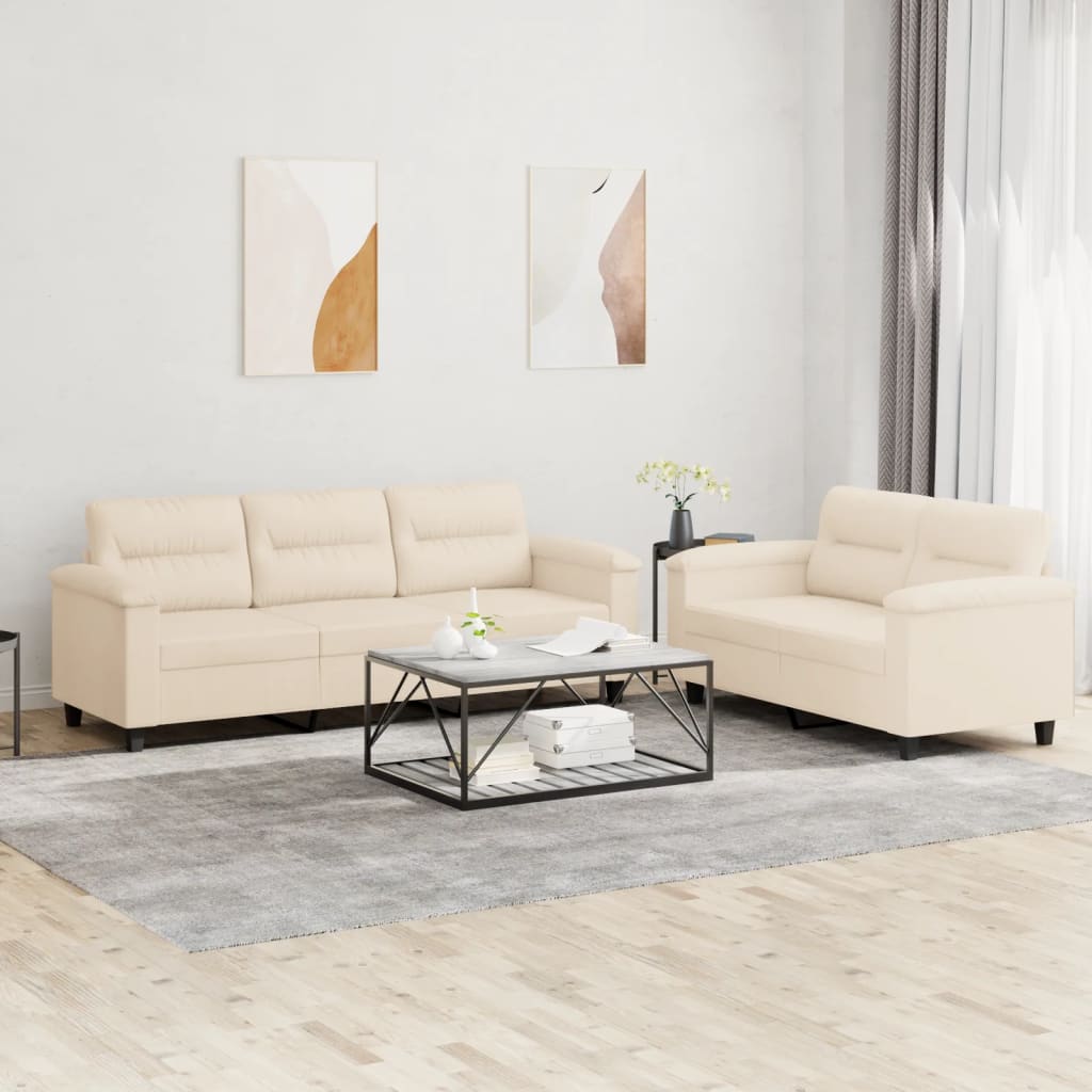 2-dijelni set sofa s jastucima bež od mikrovlakana