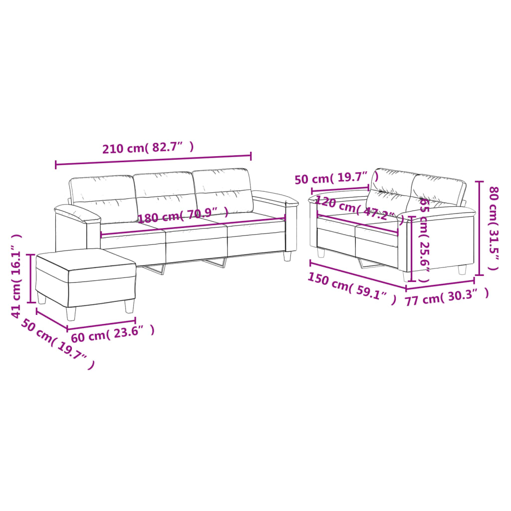 3-dijelni set sofa s jastucima svjetlosivi od mikrovlakana