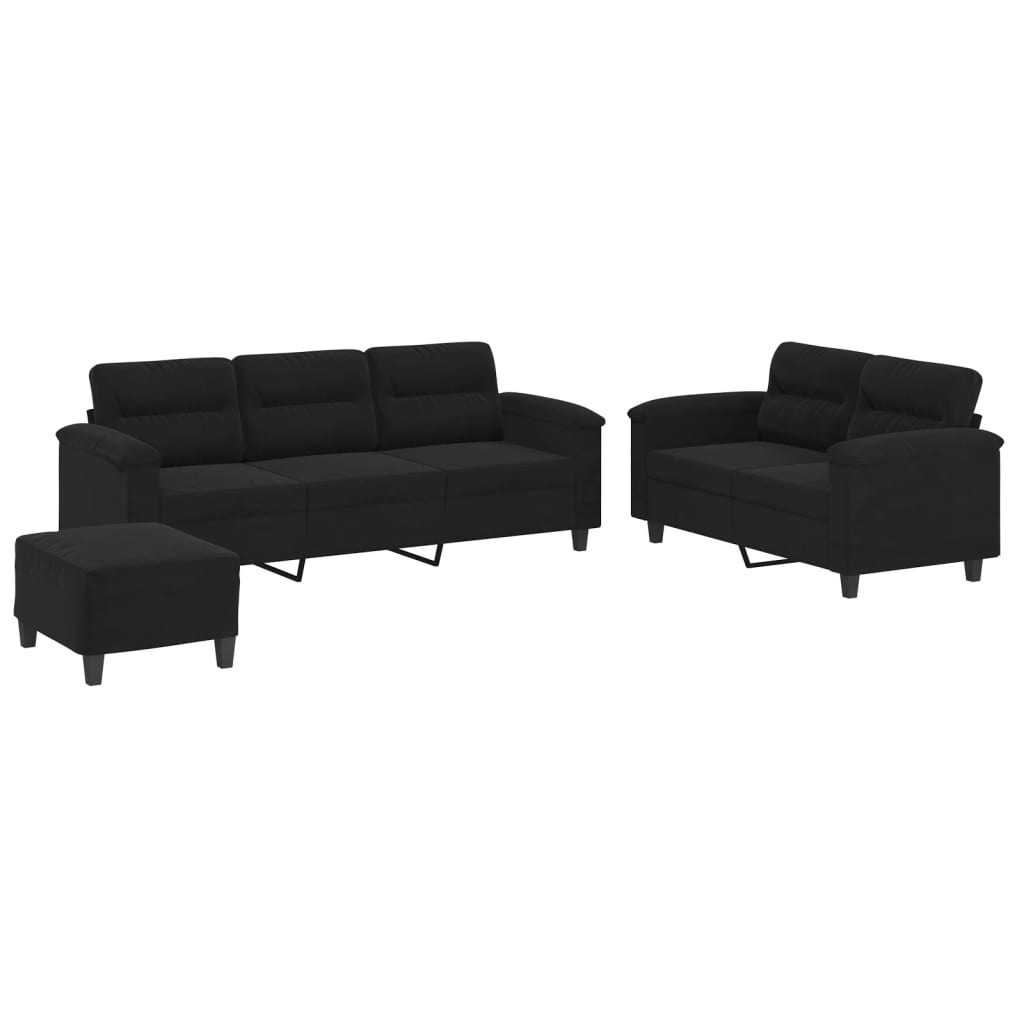 3-dijelni set sofa s jastucima crni od mikrovlakana