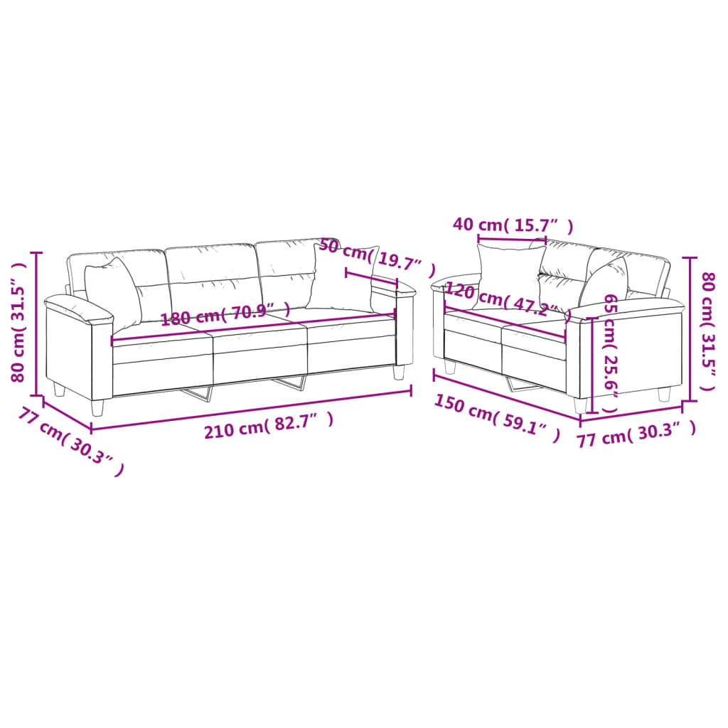 2-dijelni set sofa s jastucima bež od mikrovlakana