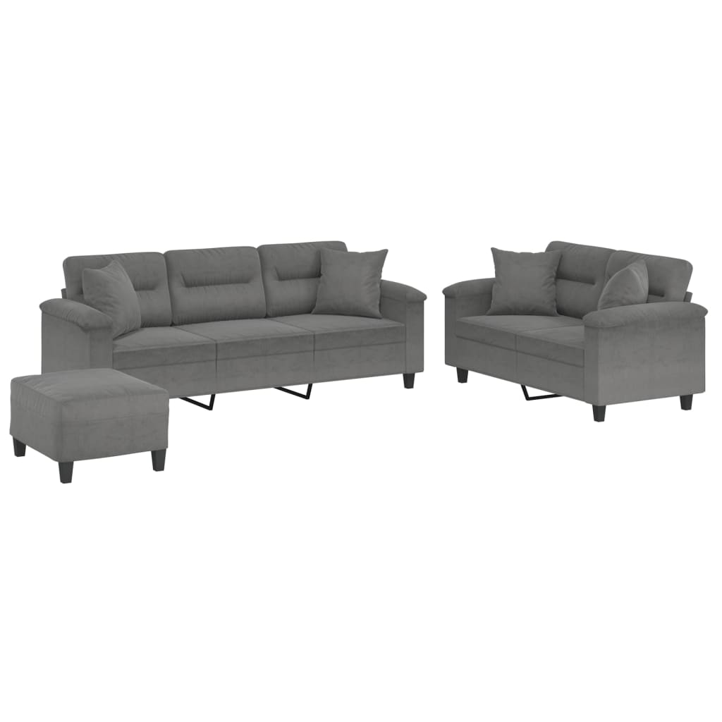 3-dijelni set sofa s jastucima tamnosivi od mikrovlakana