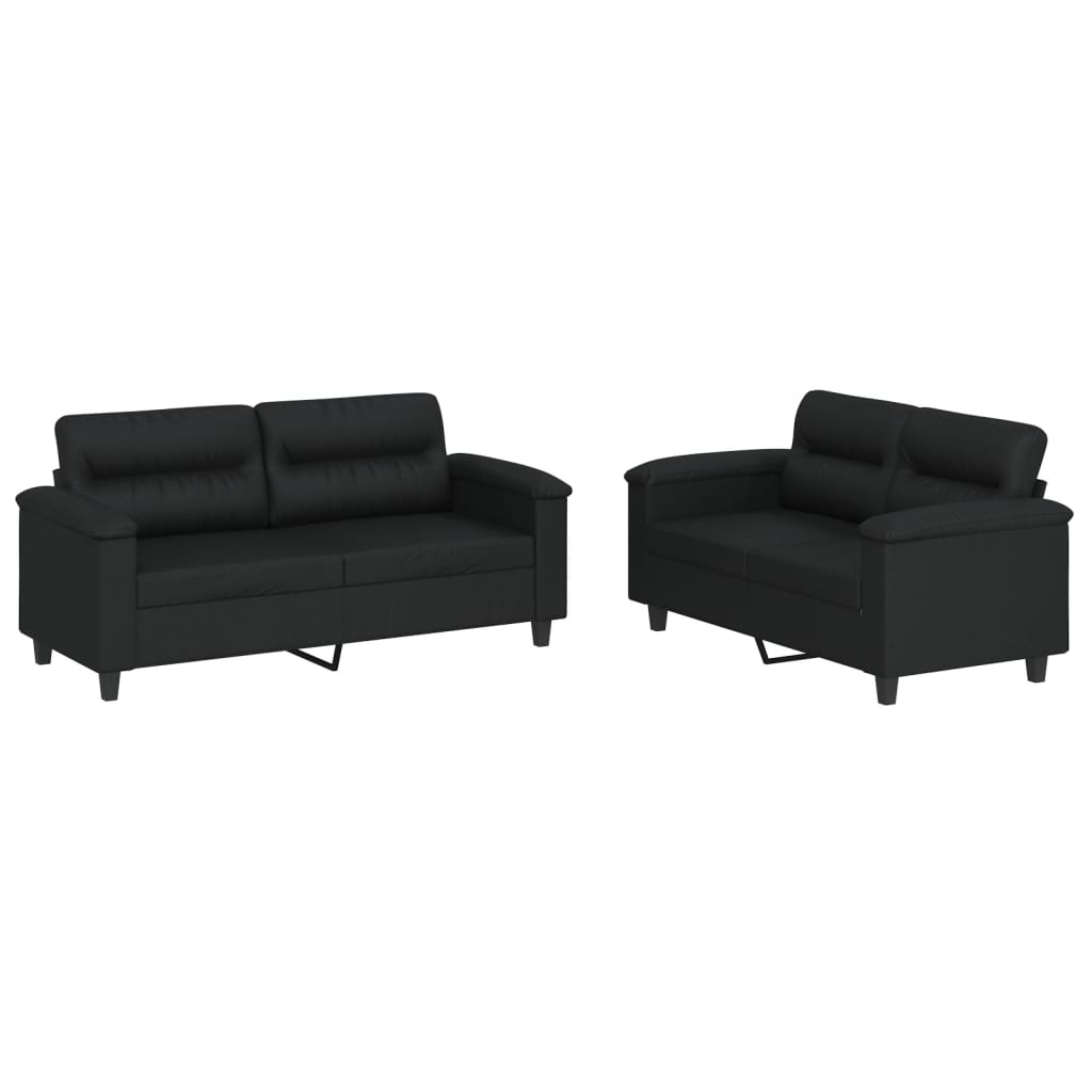 2-dijelni set sofa s jastucima crni od umjetne kože