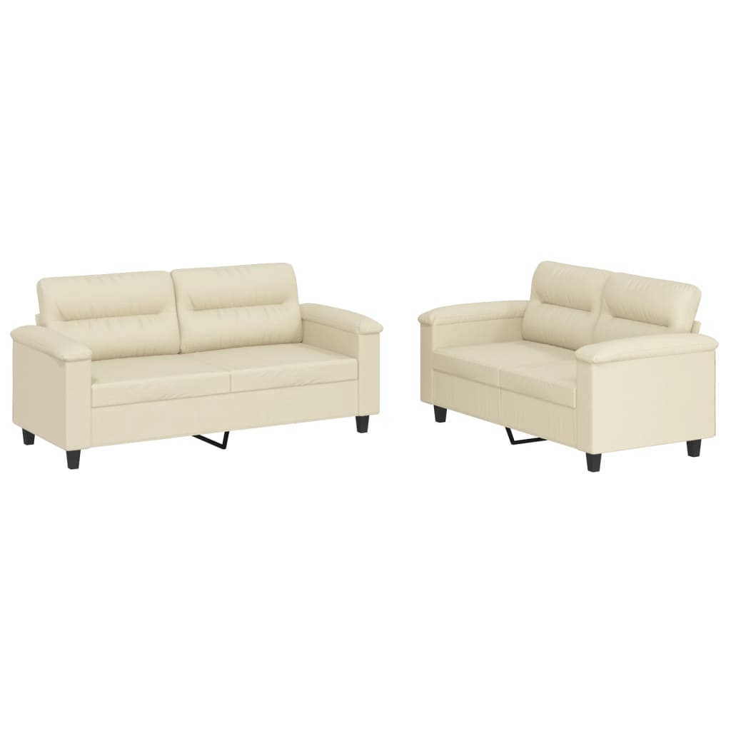 2-dijelni set sofa s jastucima krem od umjetne kože
