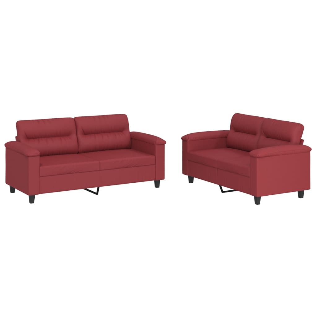 2-dijelni set sofa s jastucima boja vina od umjetne kože
