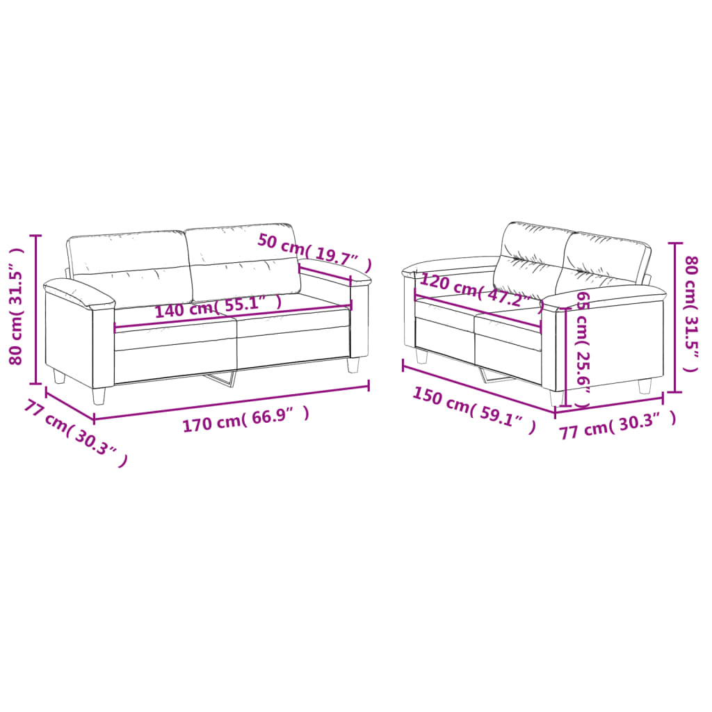 2-dijelni set sofa s jastucima boja vina od umjetne kože