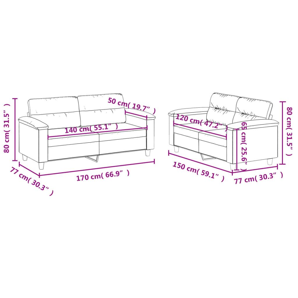 2-dijelni set sofa s jastucima boja cappuccina od umjetne kože